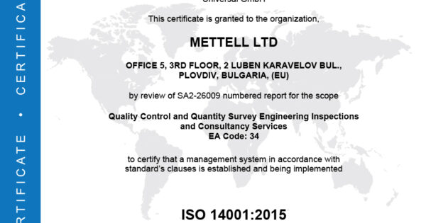 Mettell environmental management system certificate
