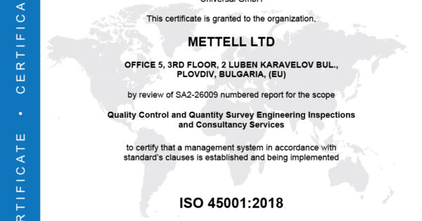 Mettell occupational health and safety management system certificate